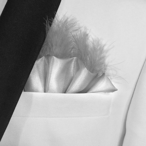 New - Silver Grey Satin Ruffle & Feather Pocket Square Insert - Picture 6 of 6